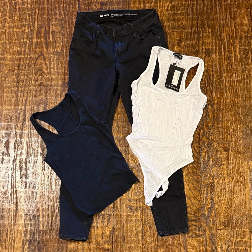 Skinty Girl Capsule Bundle | Black Skinny Jeans + PLT NWT Bodysuit + Sheer Tank
